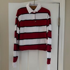 Brandy Melville Red and White Striped Polo
